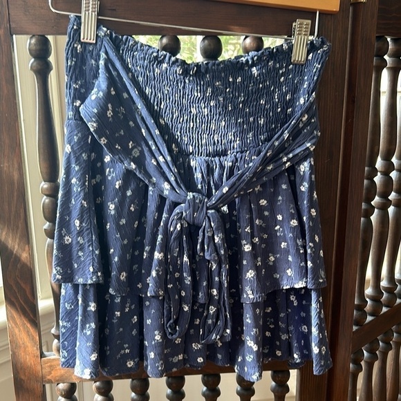 WHITEROOM + CACTUS Double Layered Mini Skirt Smocked Waist Tie Belt Medium SxSW - Picture 2 of 11